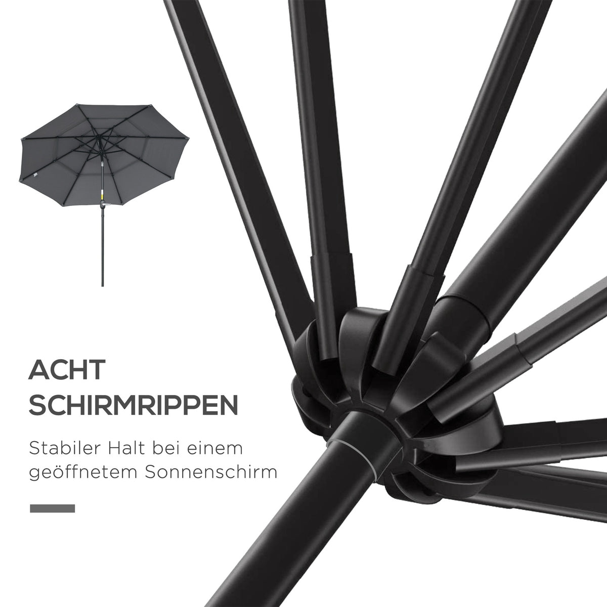 2.6M Parasol With 3 Tier Roof Hand Crank Patio Umbrella Rotating Market Umbrella 8 Ribs Garden Umbrella With Sun Protection Steel