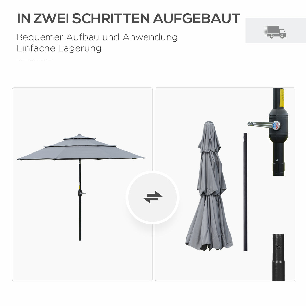 2.6M Parasol With 3 Tier Roof Hand Crank Patio Umbrella Rotating Market Umbrella 8 Ribs Garden Umbrella With Sun Protection Steel