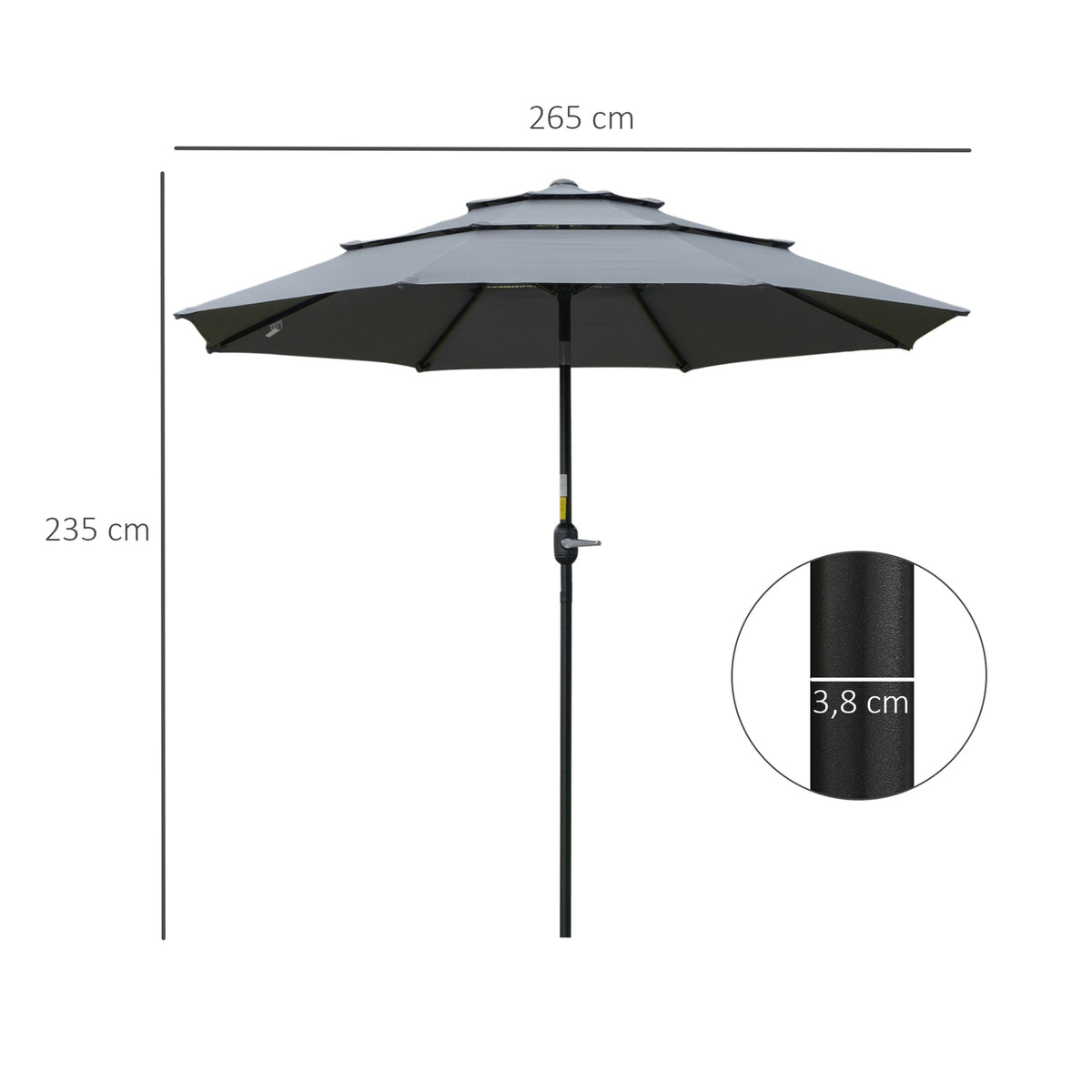 2.6M Parasol With 3 Tier Roof Hand Crank Patio Umbrella Rotating Market Umbrella 8 Ribs Garden Umbrella With Sun Protection Steel