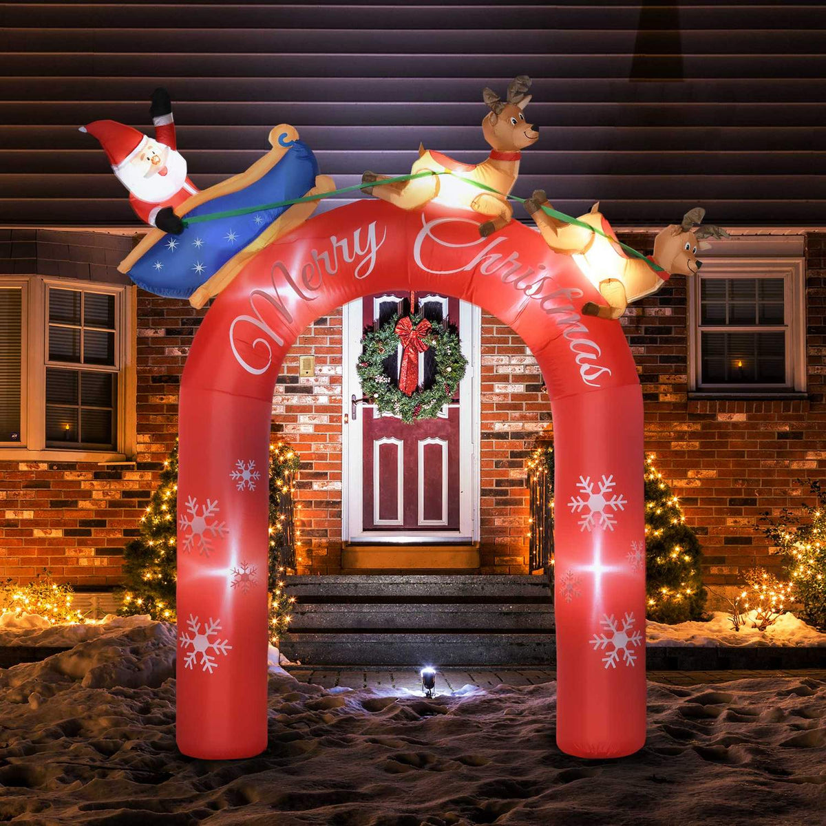 270Cm Inflatable Christmas Decoration Archway With Santa Claus And Led Light Christmas Figures Decoration Props Waterproof Polyester