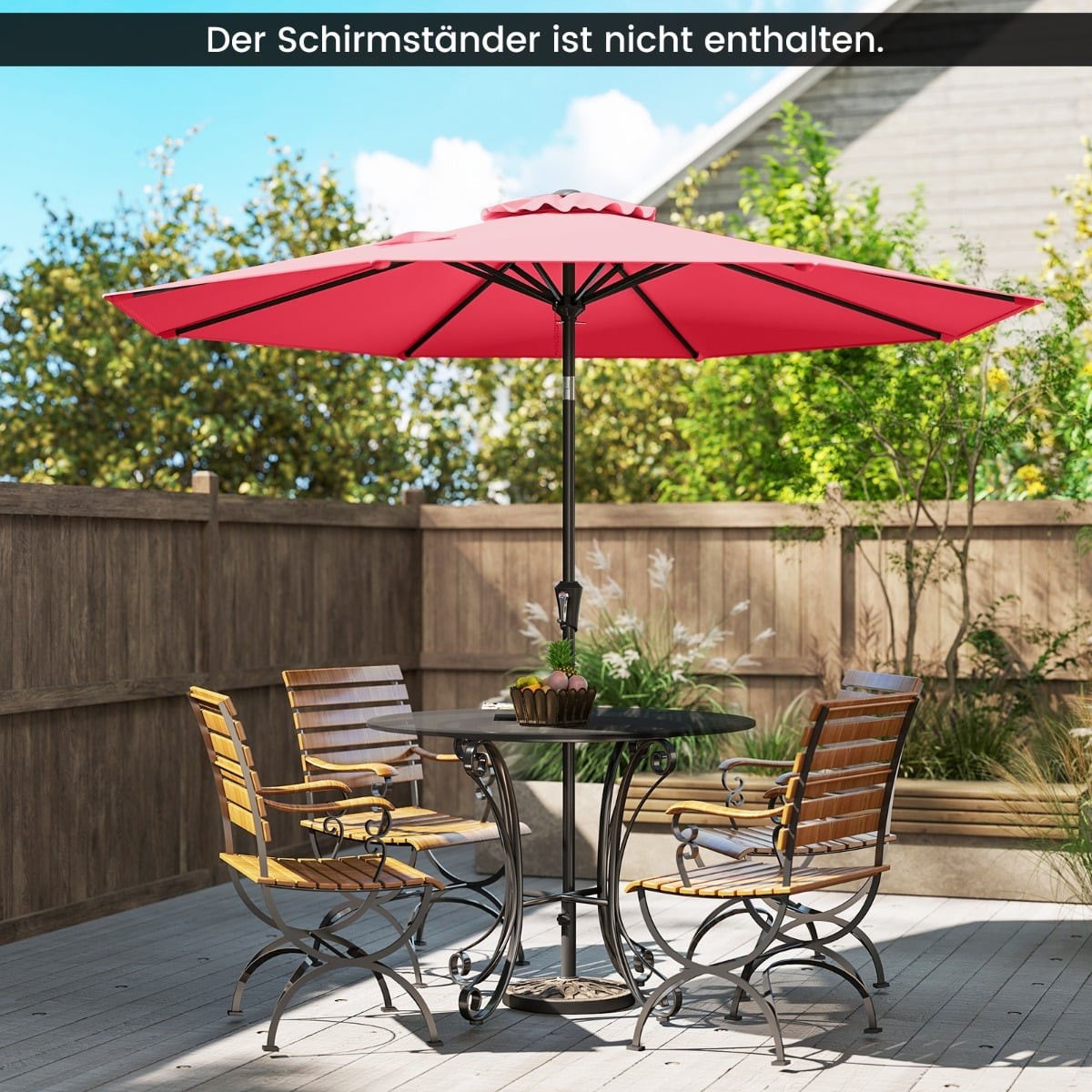 270 cm Red Patio Umbrella, Tilt & Crank, UV Protection