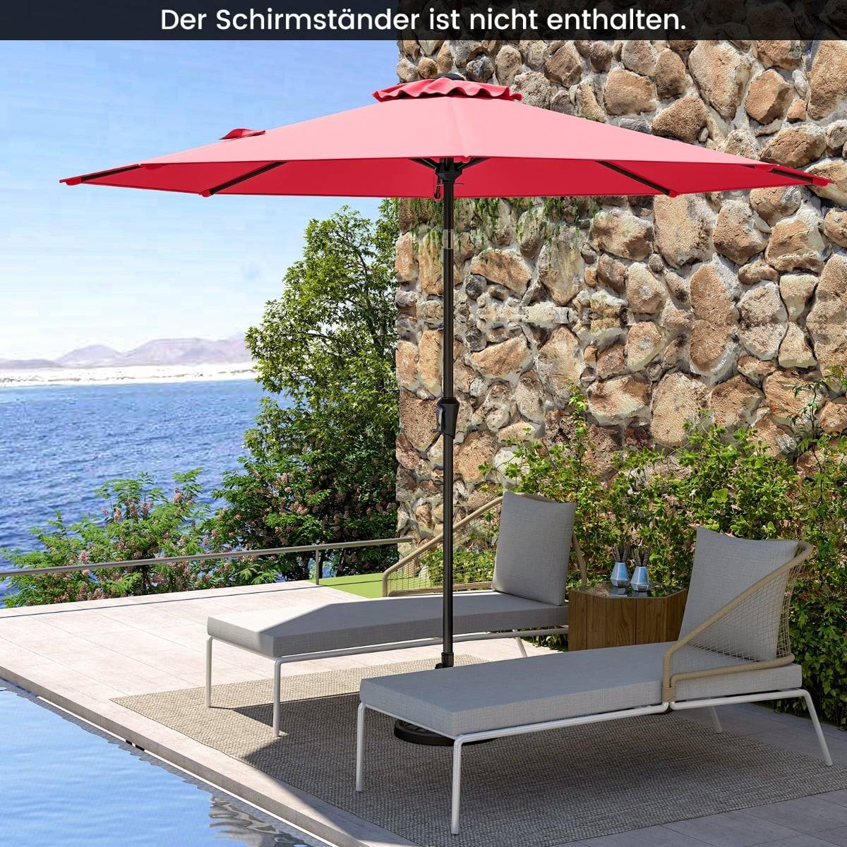 270 cm Red Patio Umbrella, Tilt & Crank, UV Protection