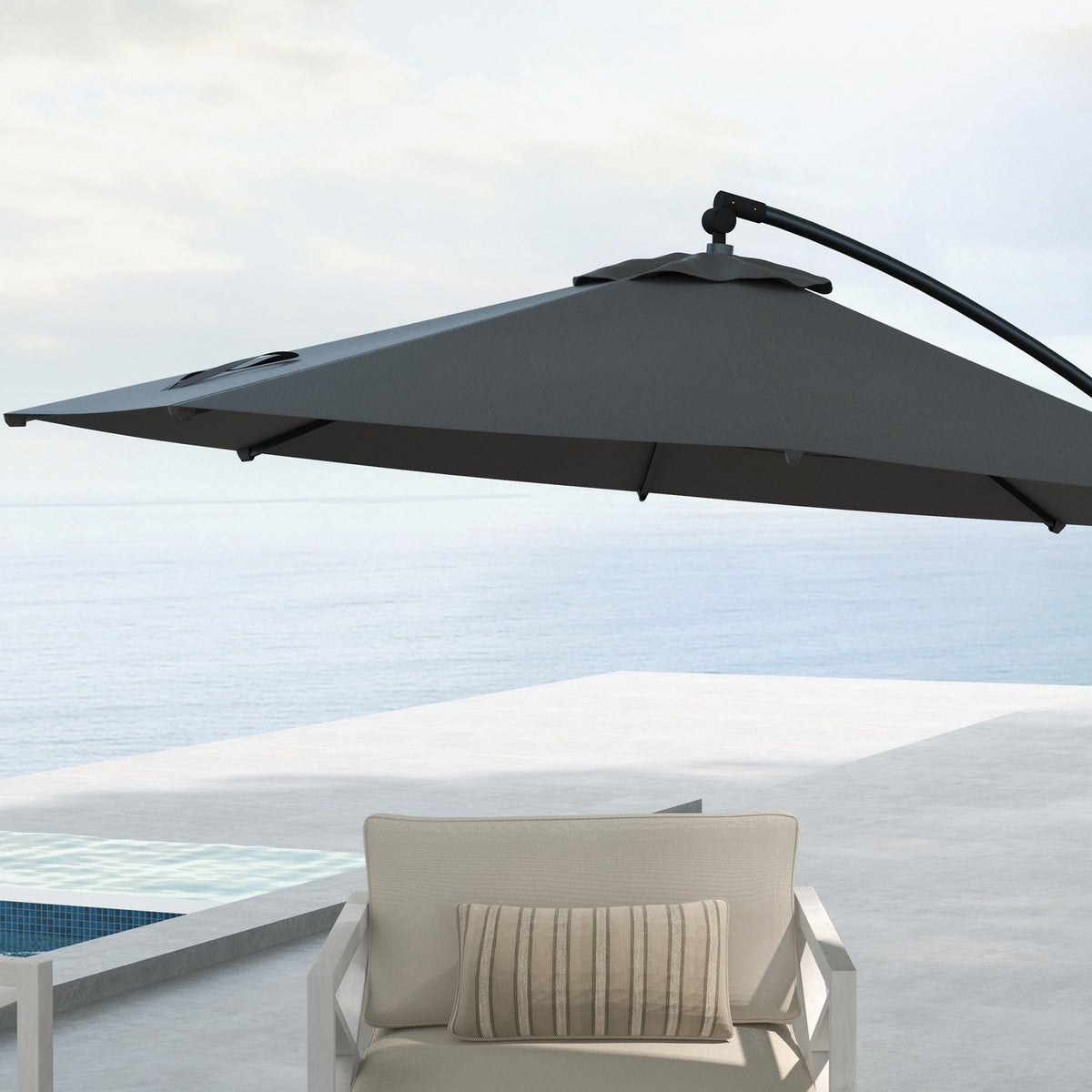 Ø293 Cm Cantilever Umbrella With Cross Base, Parasol With Crank, Tilt And 8 Ribs, Hanging Patio Umbrella