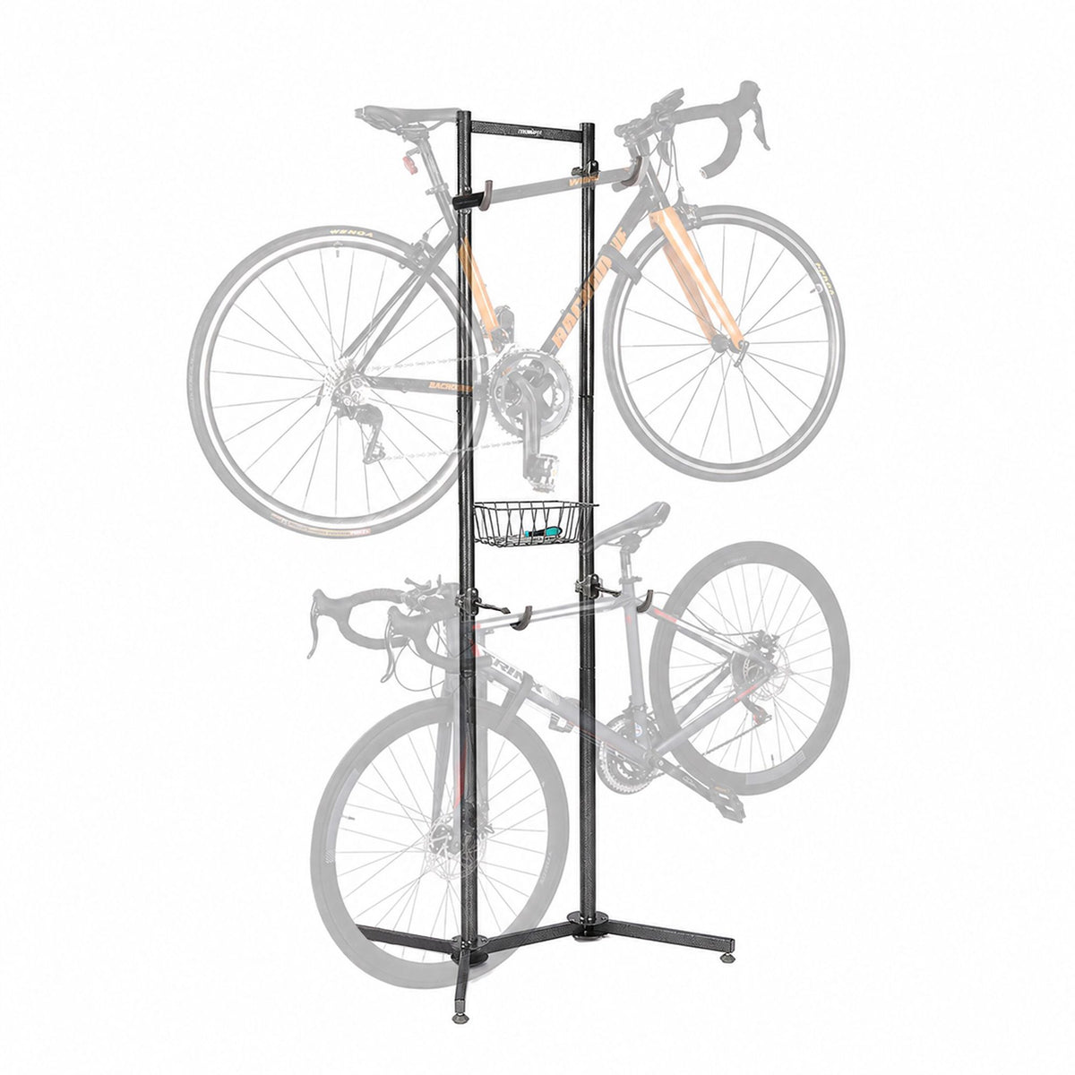 2-Bike Stand with Basket, Adjustable Arms, Black/Grey