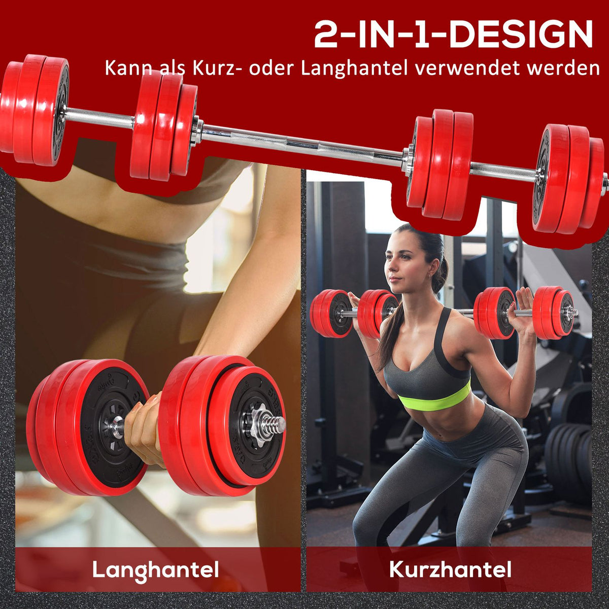 2-IN-1 dumbbell set 20/30kg adjustable steel PP plastic red + black