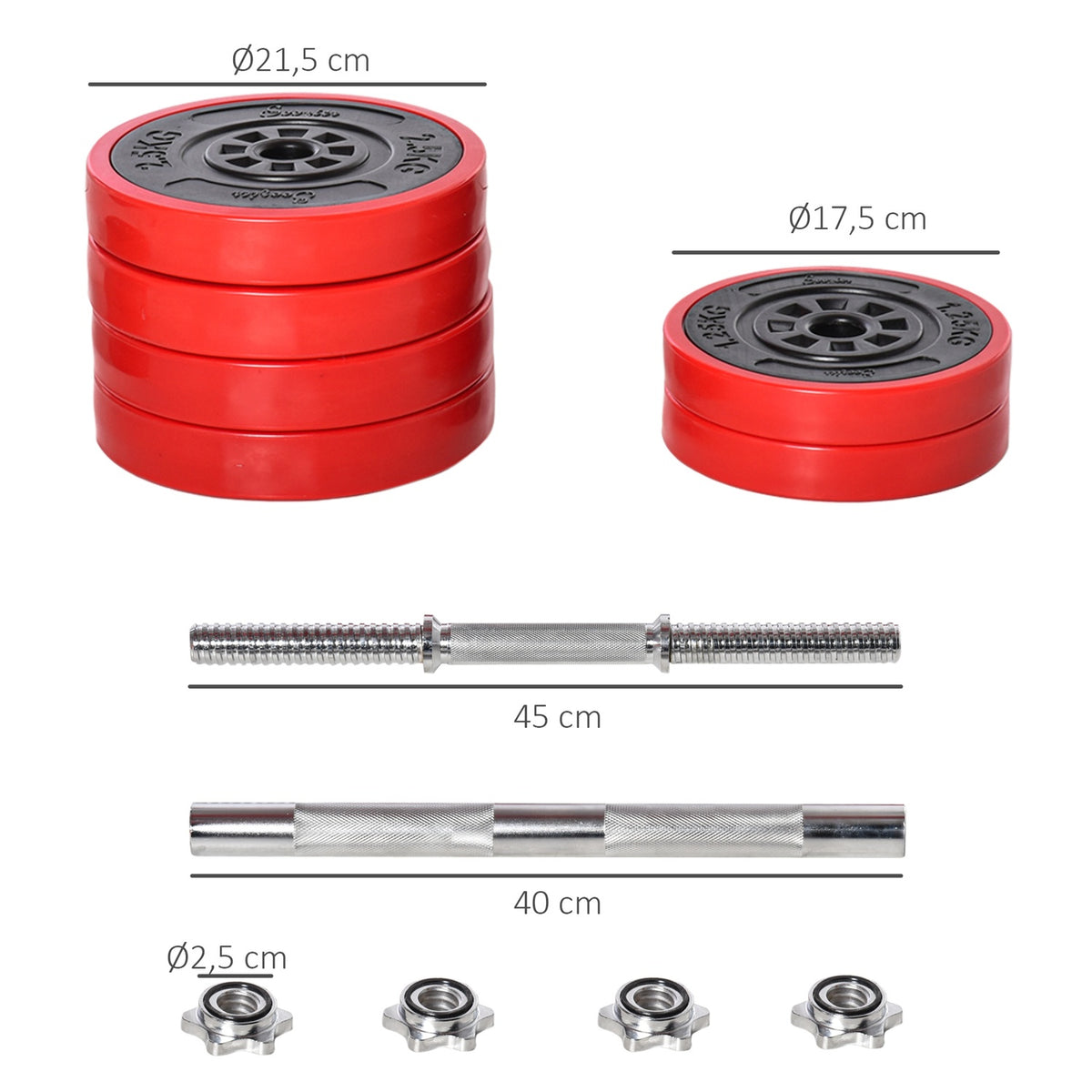 2-IN-1 dumbbell set 20/30kg adjustable steel PP plastic red + black