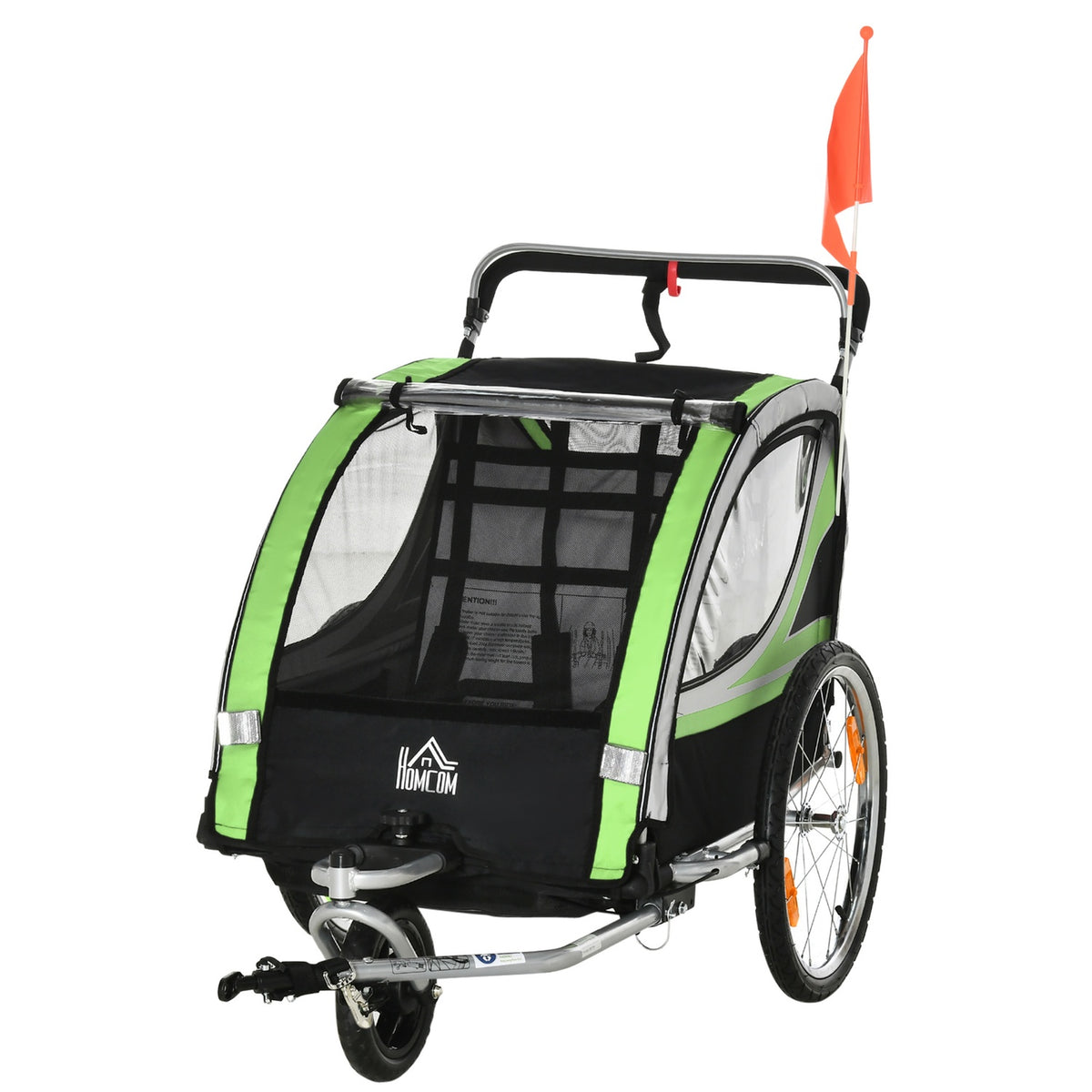 2 In 1 Child Trailer, Bicycle Trailer With 5-Point Safety Belt, 360° Rotatable With Flag For Max. Two Children Aged 1.5 Years And Over