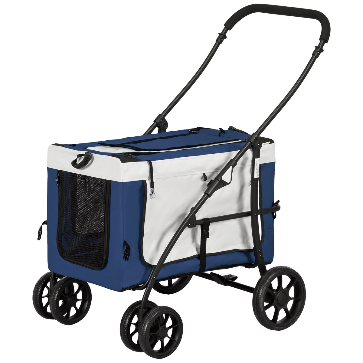 2 In 1 Dog Buggy Pet Cart Dog Trolley With Removable Basket, 2 Safety Leashes Foldable For Small And Miniature Dogs, Oxford, Blue
