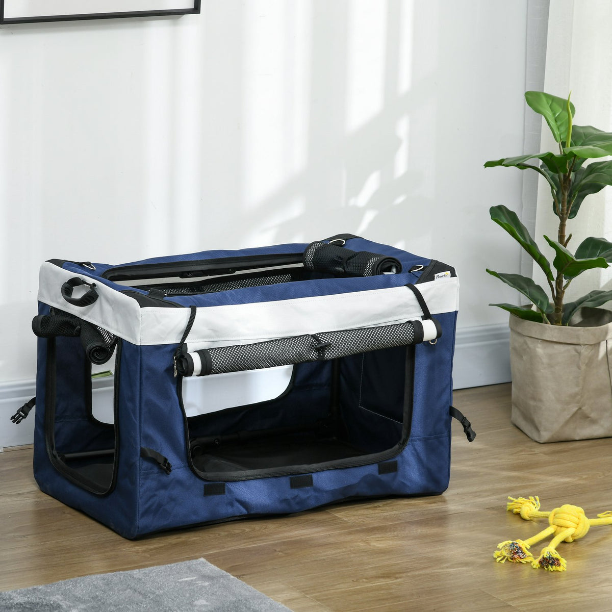 2 In 1 Dog Buggy Pet Cart Dog Trolley With Removable Basket, 2 Safety Leashes Foldable For Small And Miniature Dogs, Oxford, Blue