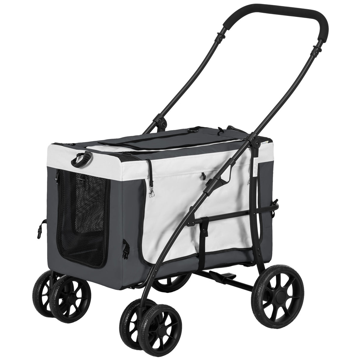 2 In 1 Dog Buggy Pet Cart Dog Trolley With Removable Basket, 2 Safety Leashes Folding Cat Cart For Small And Miniature Dogs