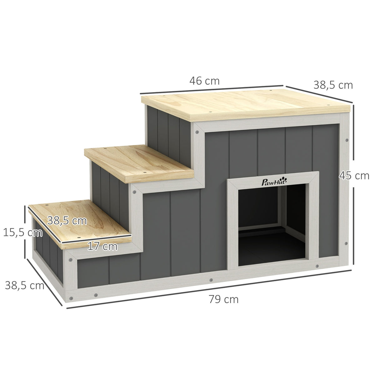 2-In-1 Dog Stairs, Cat Stairs With Cave, 3 Steps, Wooden Pet Ramp, Up To 30Kg, Pet Ladder