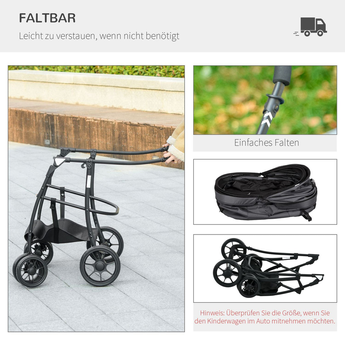 2 In 1 Dog Stroller Pet Stroller With Rain Cover, Folding Cat Stroller With 2 Safety Leashes, Oxford, Dark Gray