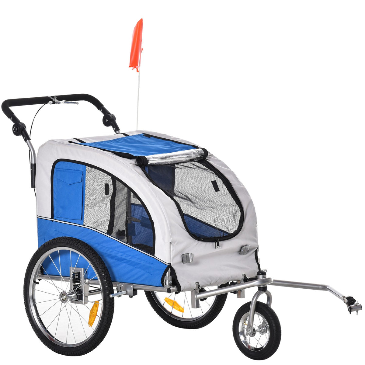 2 In 1 Dog Trailer Jogger Bicycle Trailer Dog Bicycle Trailer Blue + Gray 155 X 83 X 108 Cm