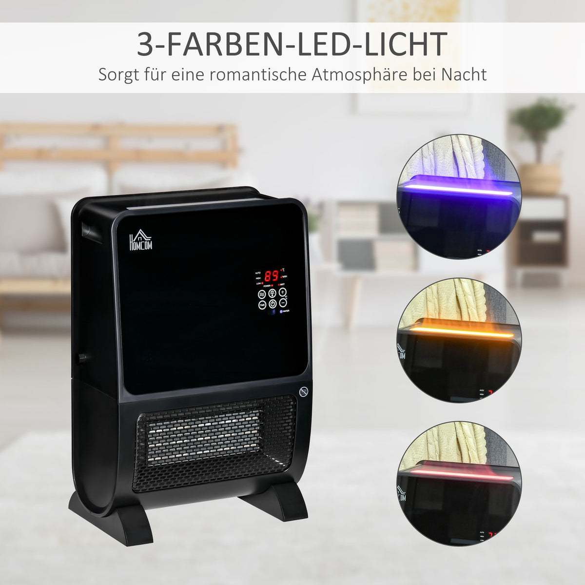 2 In 1 Fan Heater Electric Heater With Remote Control Humidifier Ceramic Led Light Humidification Function 8-Hour Timer 2000W With Gs