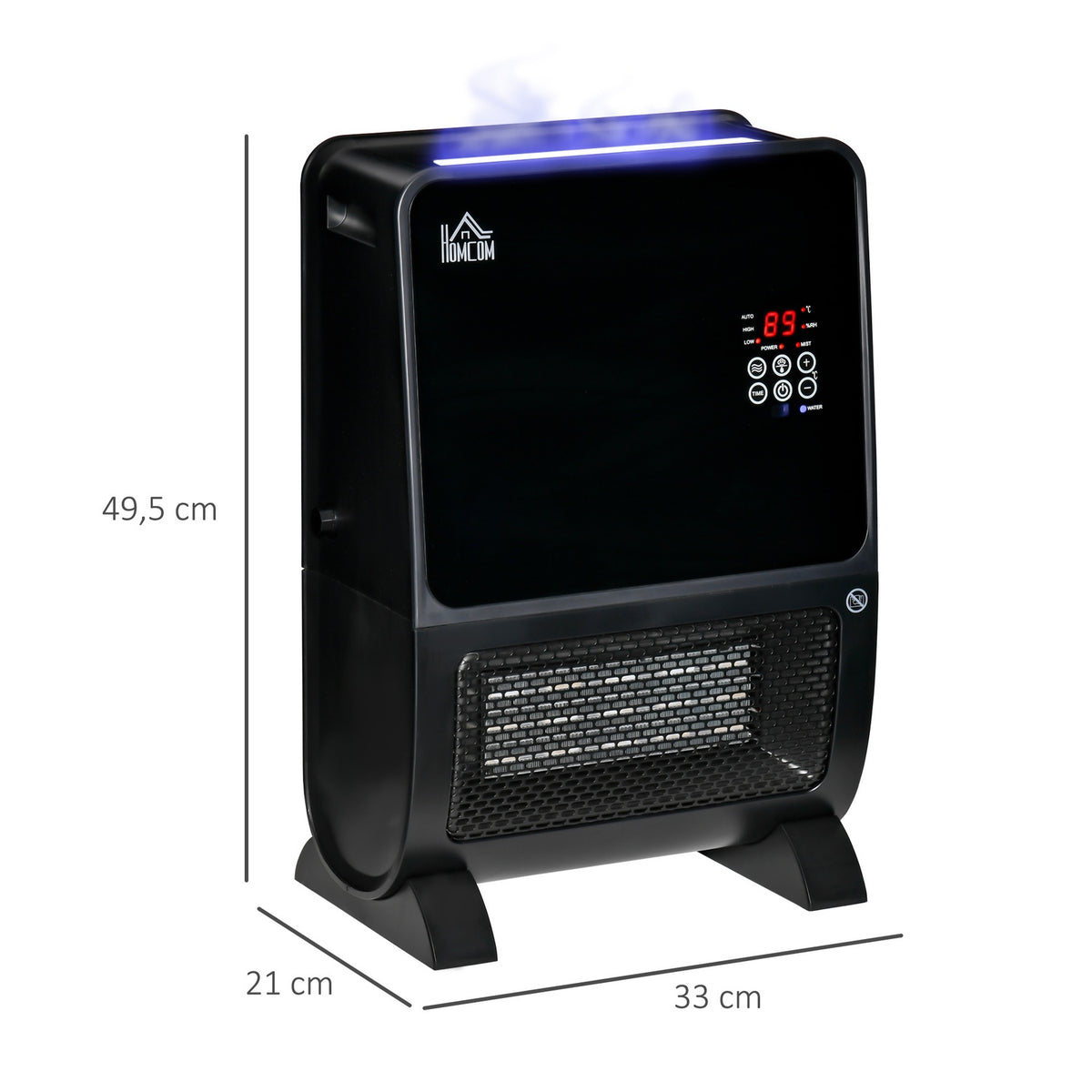 2 In 1 Fan Heater Electric Heater With Remote Control Humidifier Ceramic Led Light Humidification Function 8-Hour Timer 2000W With Gs