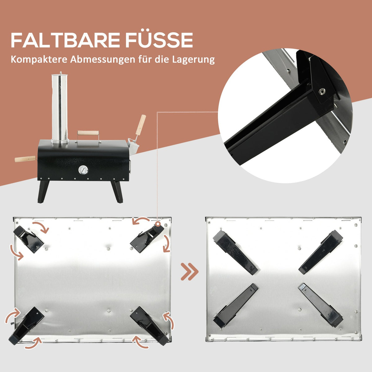 2-In-1 Pizza Oven, Wood-Fired Oven With Pizza Stone, Pizza Shovel, Pizza Peel, Foldable, Steel, Black, Outdoor Bbq