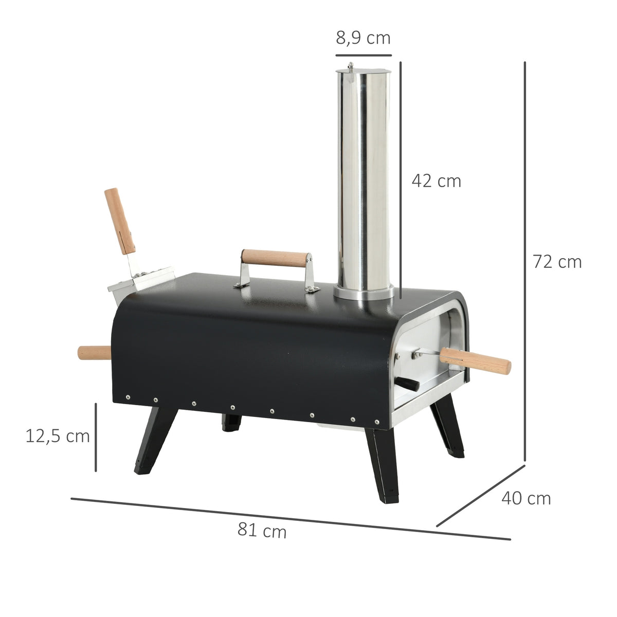 2-In-1 Pizza Oven, Wood-Fired Oven With Pizza Stone, Pizza Shovel, Pizza Peel, Foldable, Steel, Black, Outdoor Bbq