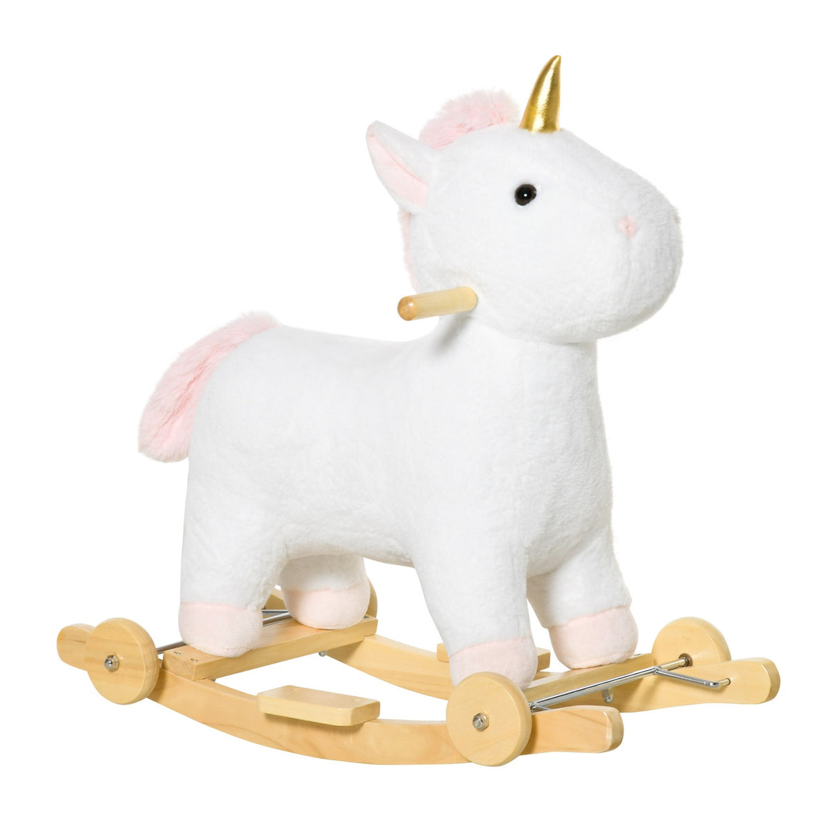 2-In-1 Rocking Horse With Wheels Plush Rocking Animal Toy For Children, White, 63X38X63Cm