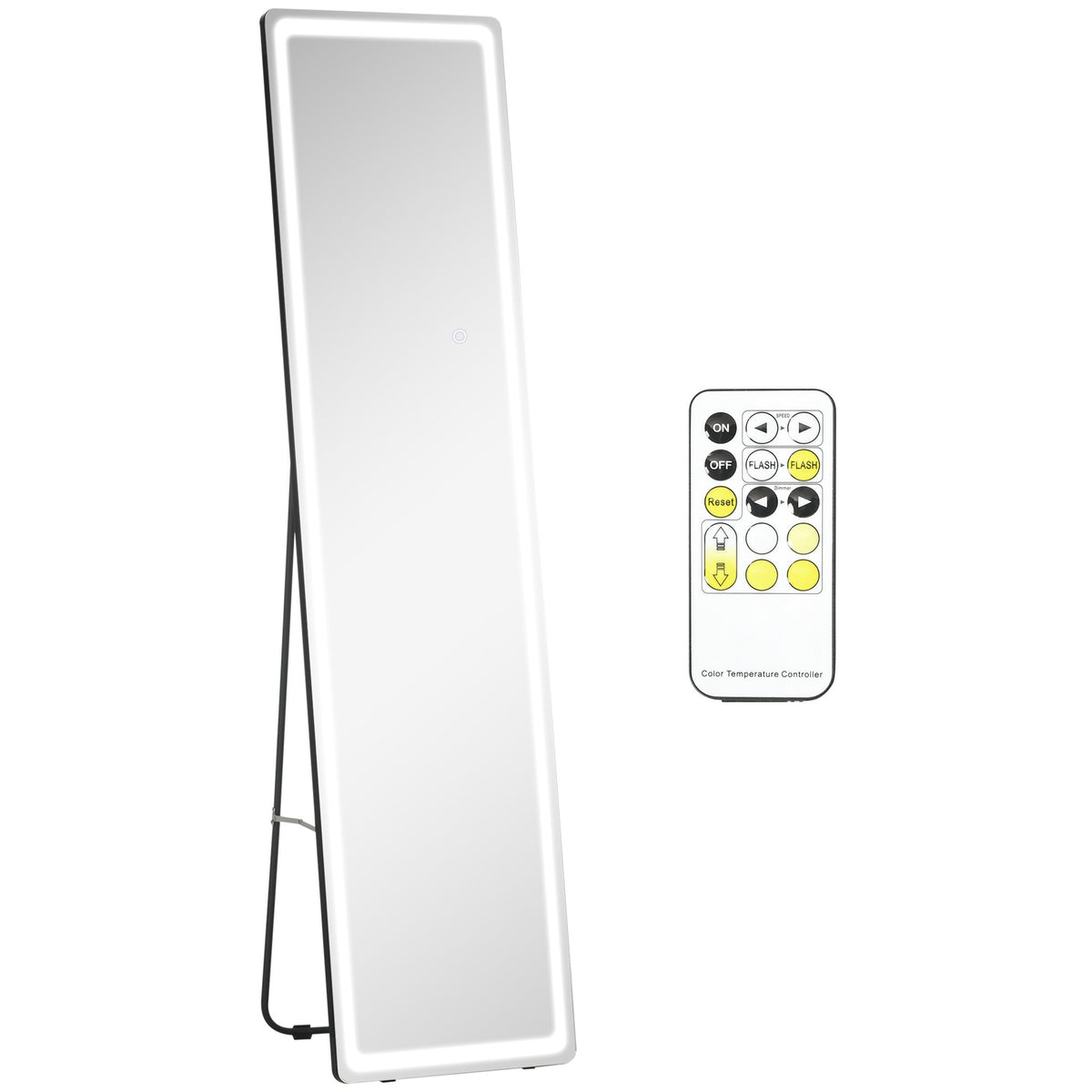 2 In 1 Standing Mirror, Full-Length Mirror With Led Lighting, Free-Standing Wall Mirror, Make-Up Mirror Silver + Black, 40 X 37 X 156.5 Cm