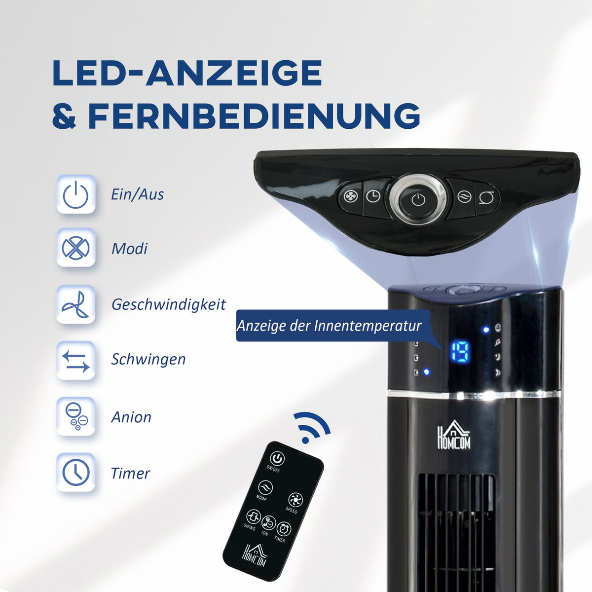 2-In-1 Tower Fan Stand Fan With Remote Control, Ionizer, Timer, 3 Levels, 60° Oscillation, 60W, Black