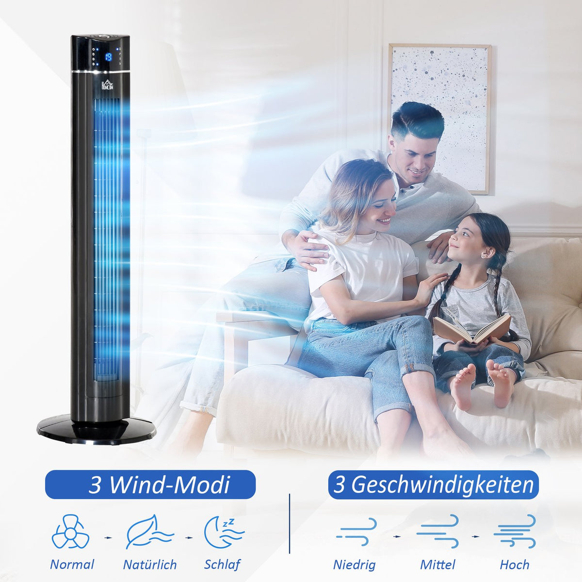 2-In-1 Tower Fan Stand Fan With Remote Control, Ionizer, Timer, 3 Levels, 60° Oscillation, 60W, Black