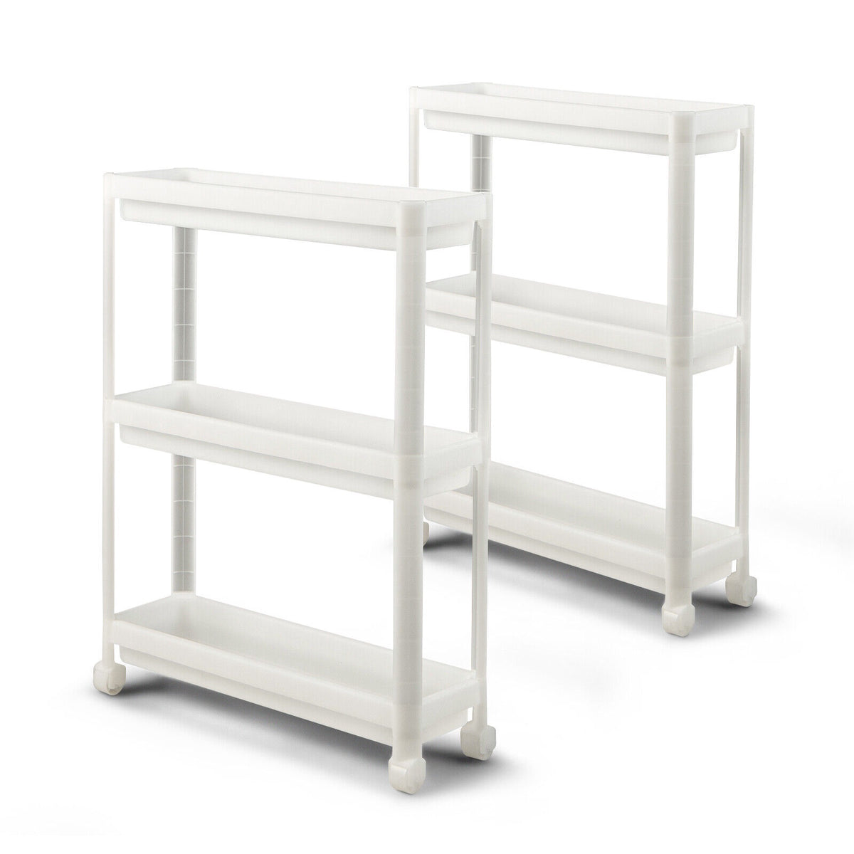 2-Pack 3-Tier Slim Rolling Storage Cart, White, Drainage Holes