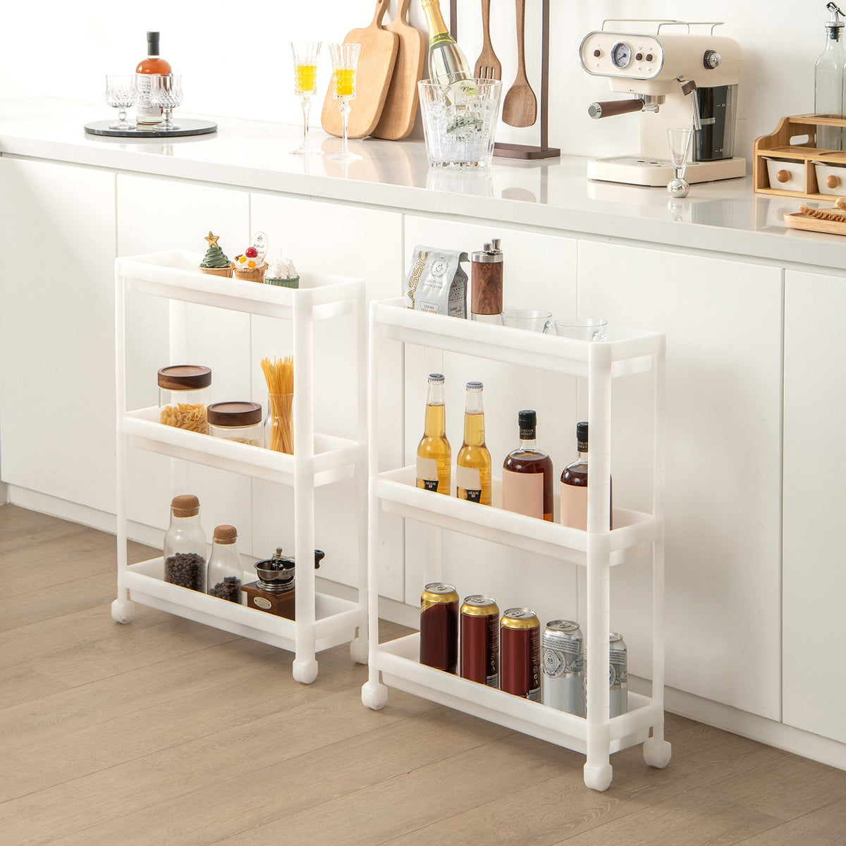 2-Pack 3-Tier Slim Rolling Storage Cart, White, Drainage Holes