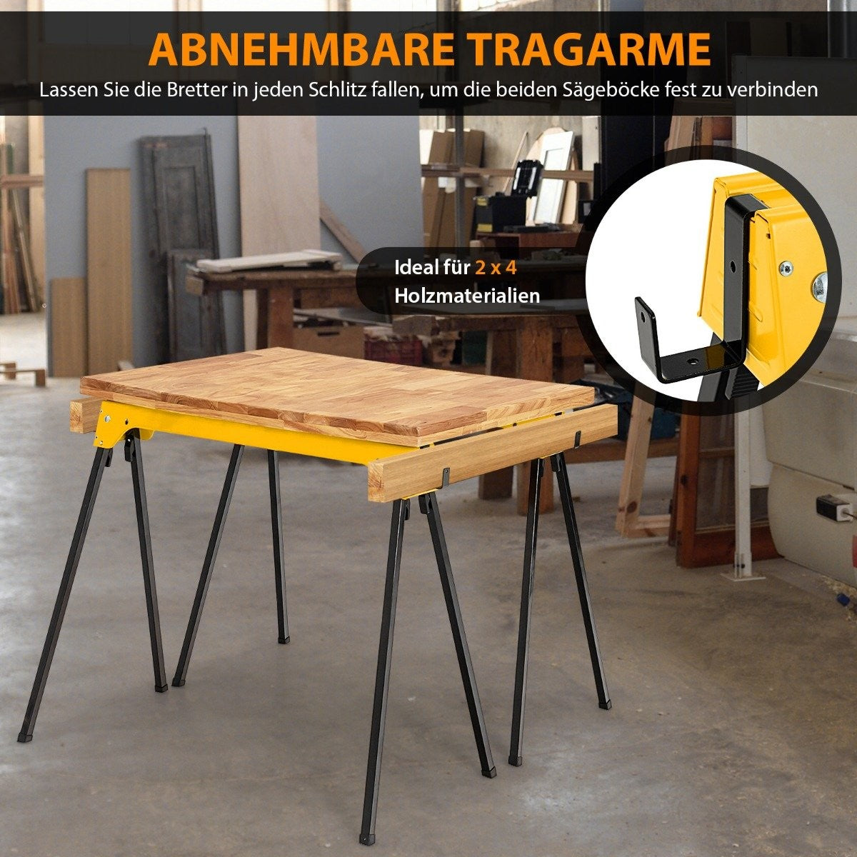 2 Pack Collapsible Saw Horses Compact Power Tool Stand Package 92 x 48 x 74 cm