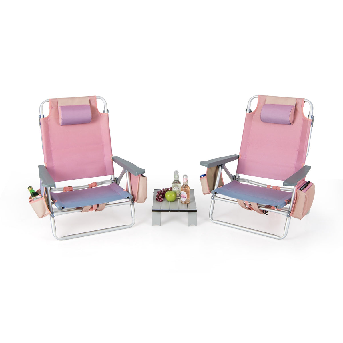 2-Pack Folding Backpack Beach Chair Set with Table