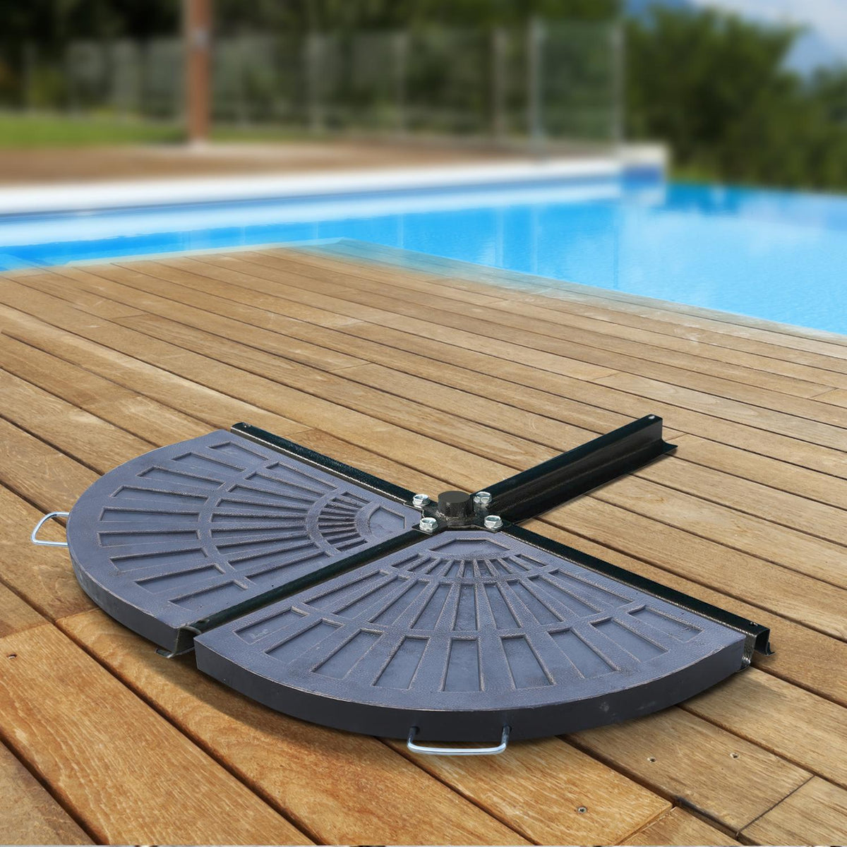2 Pcs. Set Of Weights For Parasol Stand Plate Umbrella Stand Parasol Base Half Round With Handle Synthetic Resin + Metal Bronze 30 Kg
