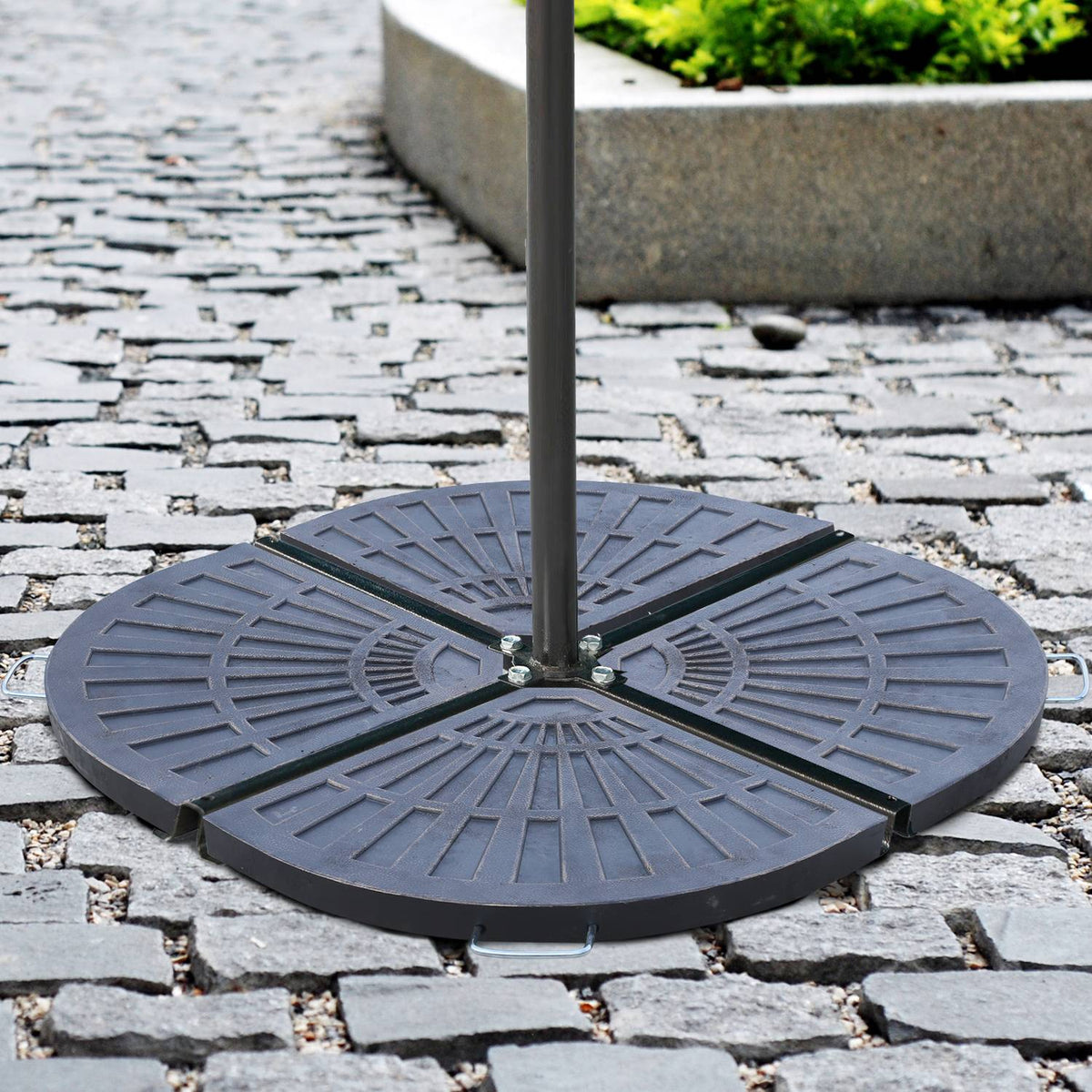 2 Pcs. Set Of Weights For Parasol Stand Plate Umbrella Stand Parasol Base Half Round With Handle Synthetic Resin + Metal Bronze 30 Kg