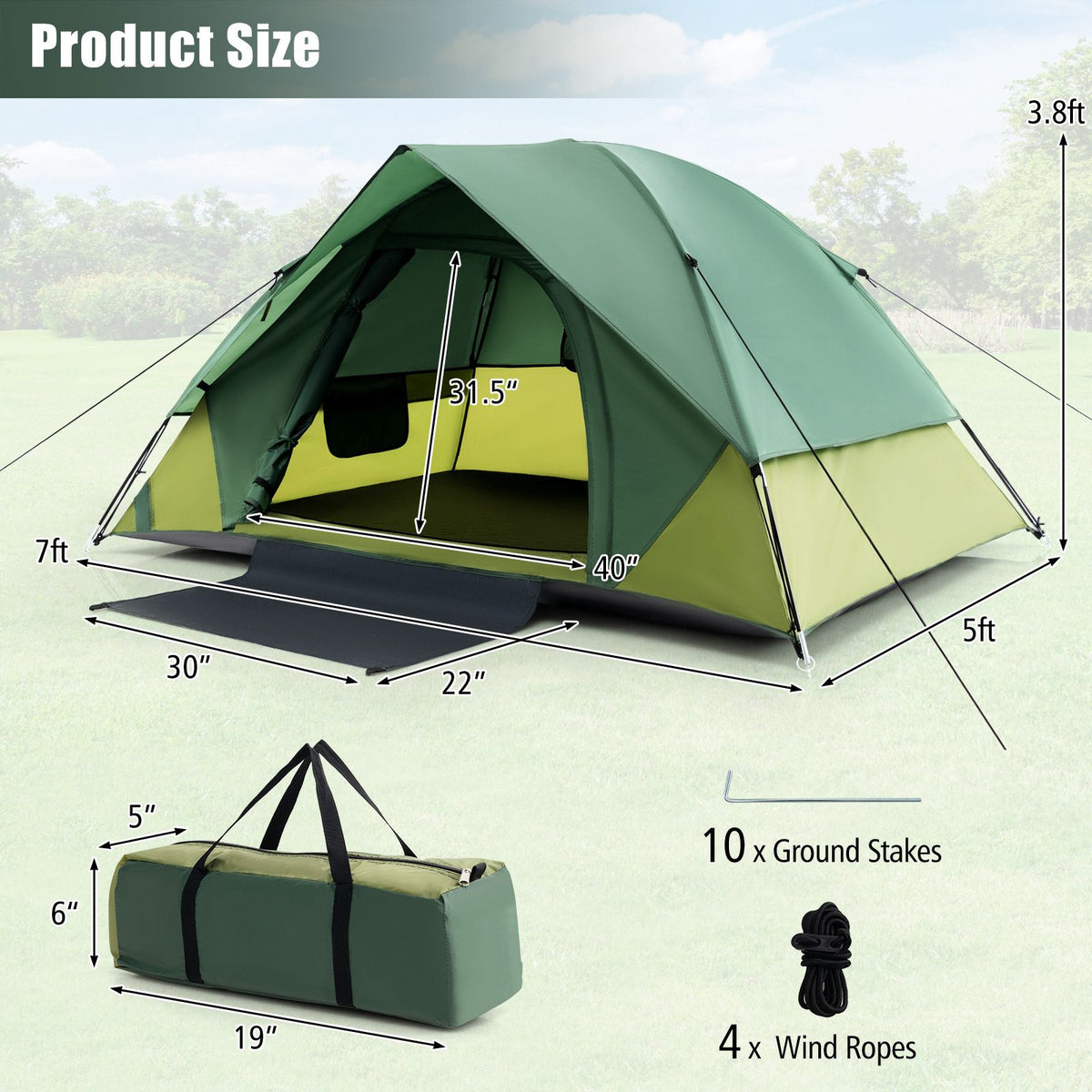 2-Person Camping Tent With Removable Rainfly, Green