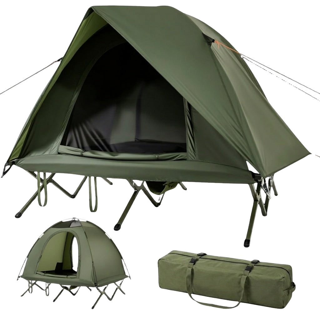 2-Person Camping Tent with Cot, Rainfly, and Carry Bag