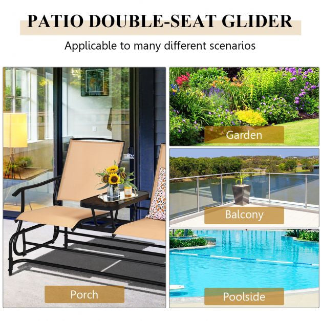 2-Person Outdoor Glider Chair with Mesh and Glass Table