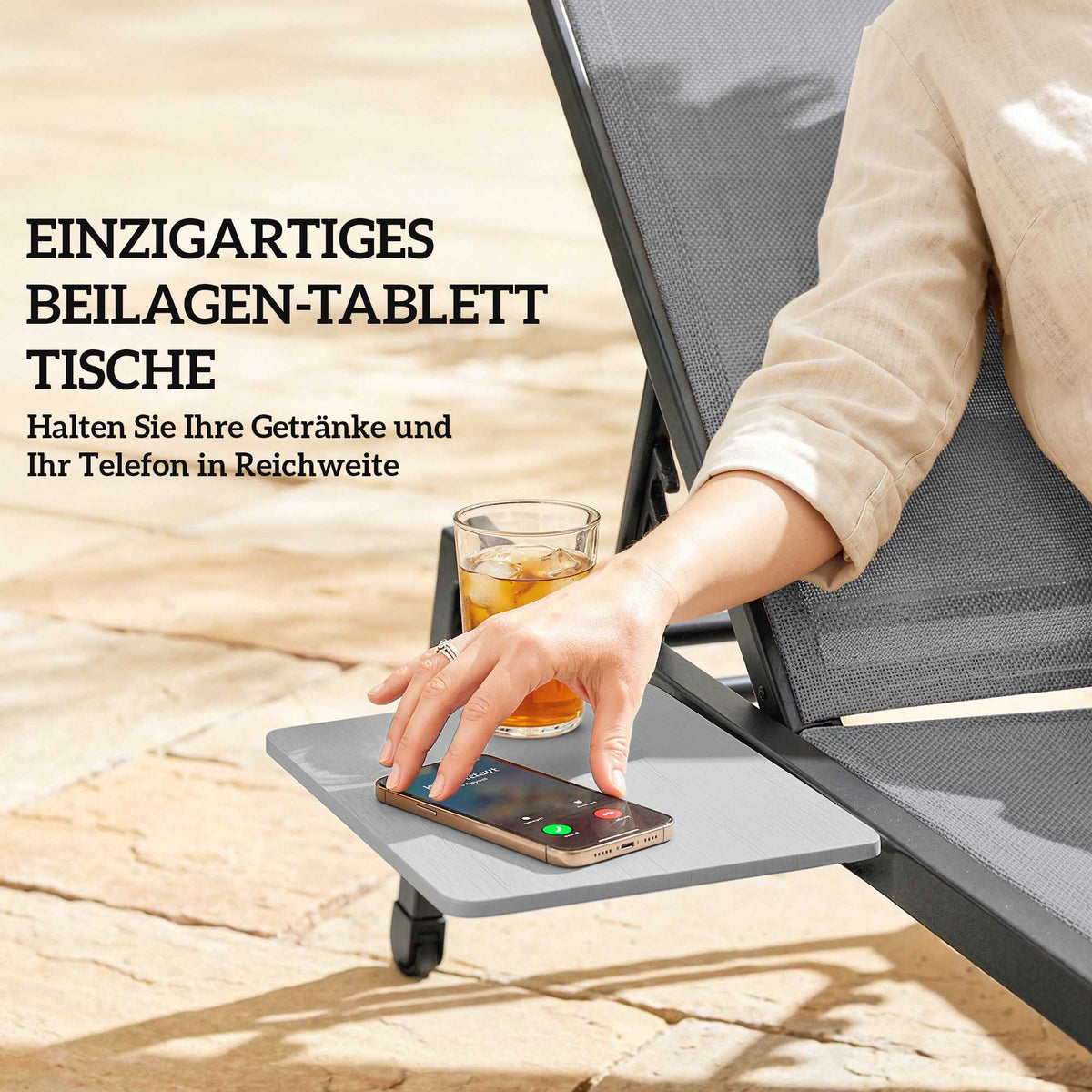 2-Piece Adjustable Sun Lounger Set with Side Table, Grey