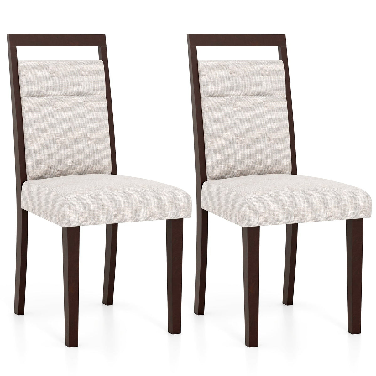 2-Piece Beige Dining Chairs, Padded Seat & Back, Wood Frame