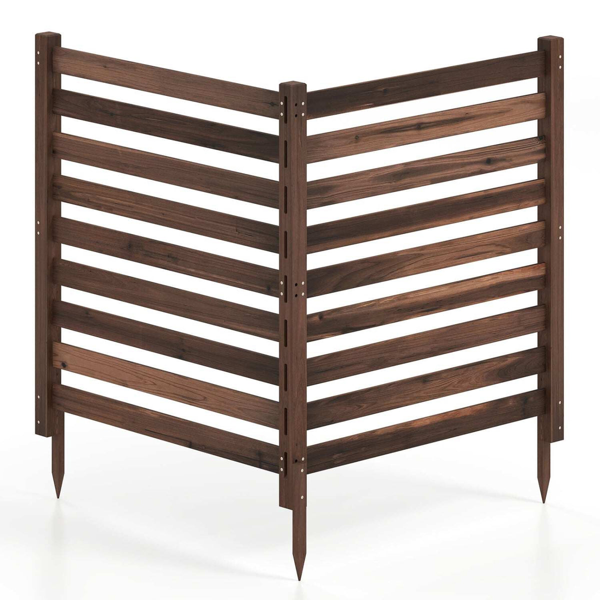 2-Piece Cedar Wood Garden Fence with Metal Posts, Brown