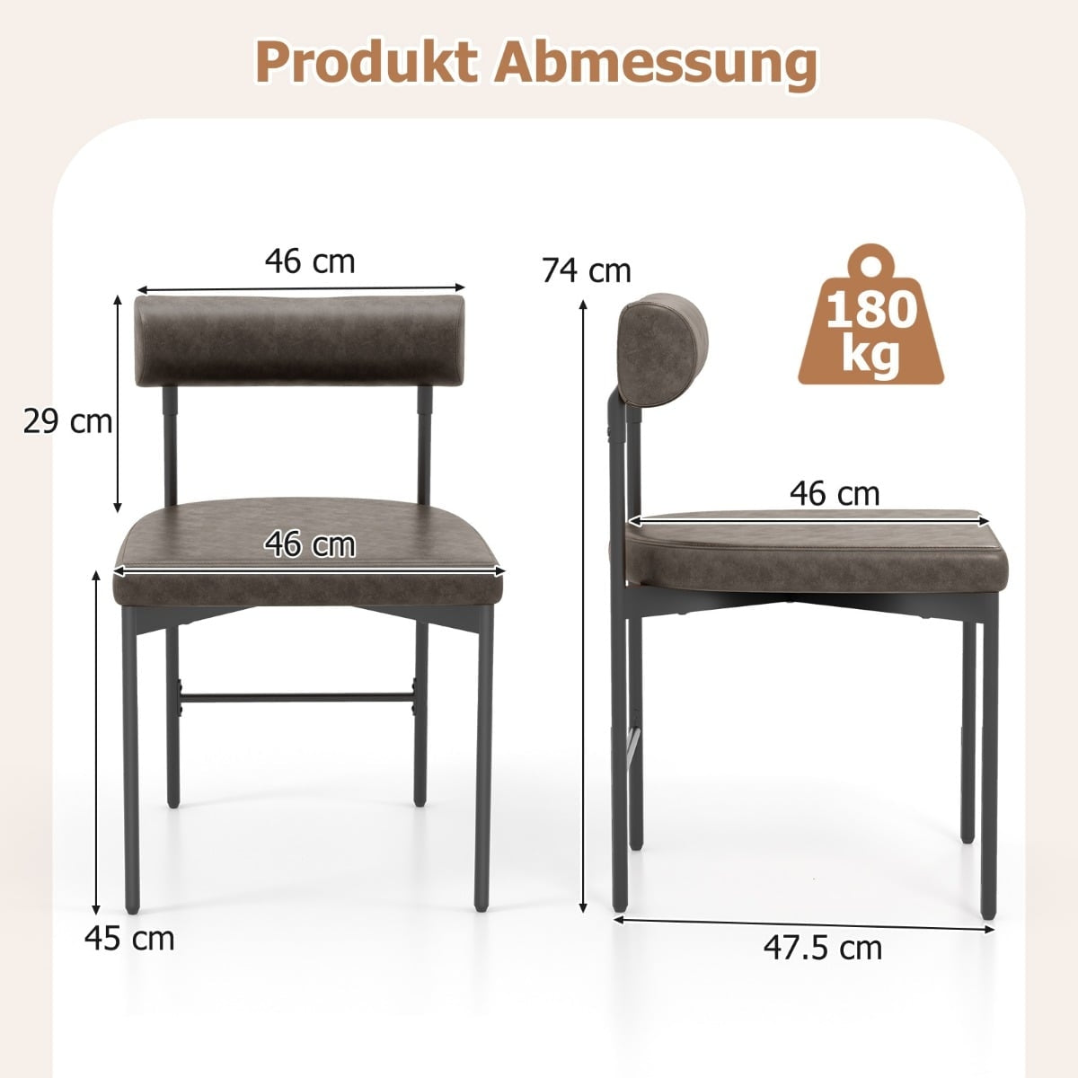 2-Piece Dining Chair Set, Grey PVC Leather, Padded Back
