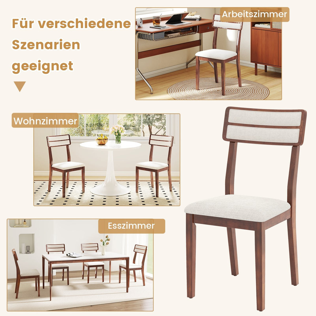 2-Piece Dining Chairs Set, Padded Seat, Rubberwood Legs
