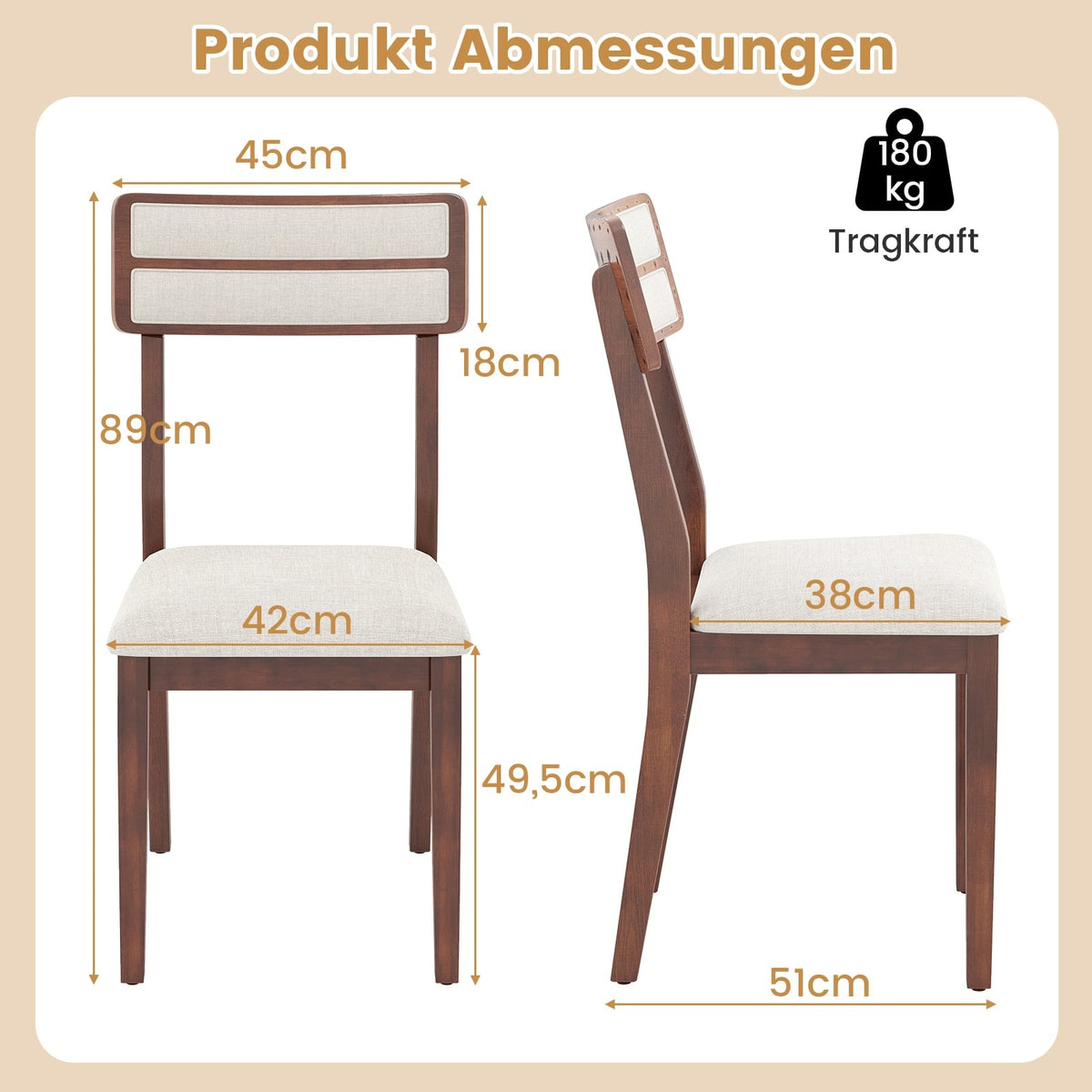 2-Piece Dining Chairs Set, Padded Seat, Rubberwood Legs