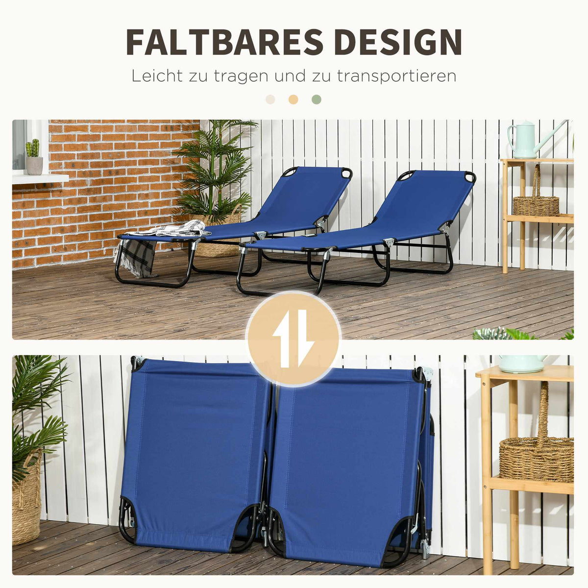 2-Piece Folding Sun Lounger Set, 5-Position Backrest