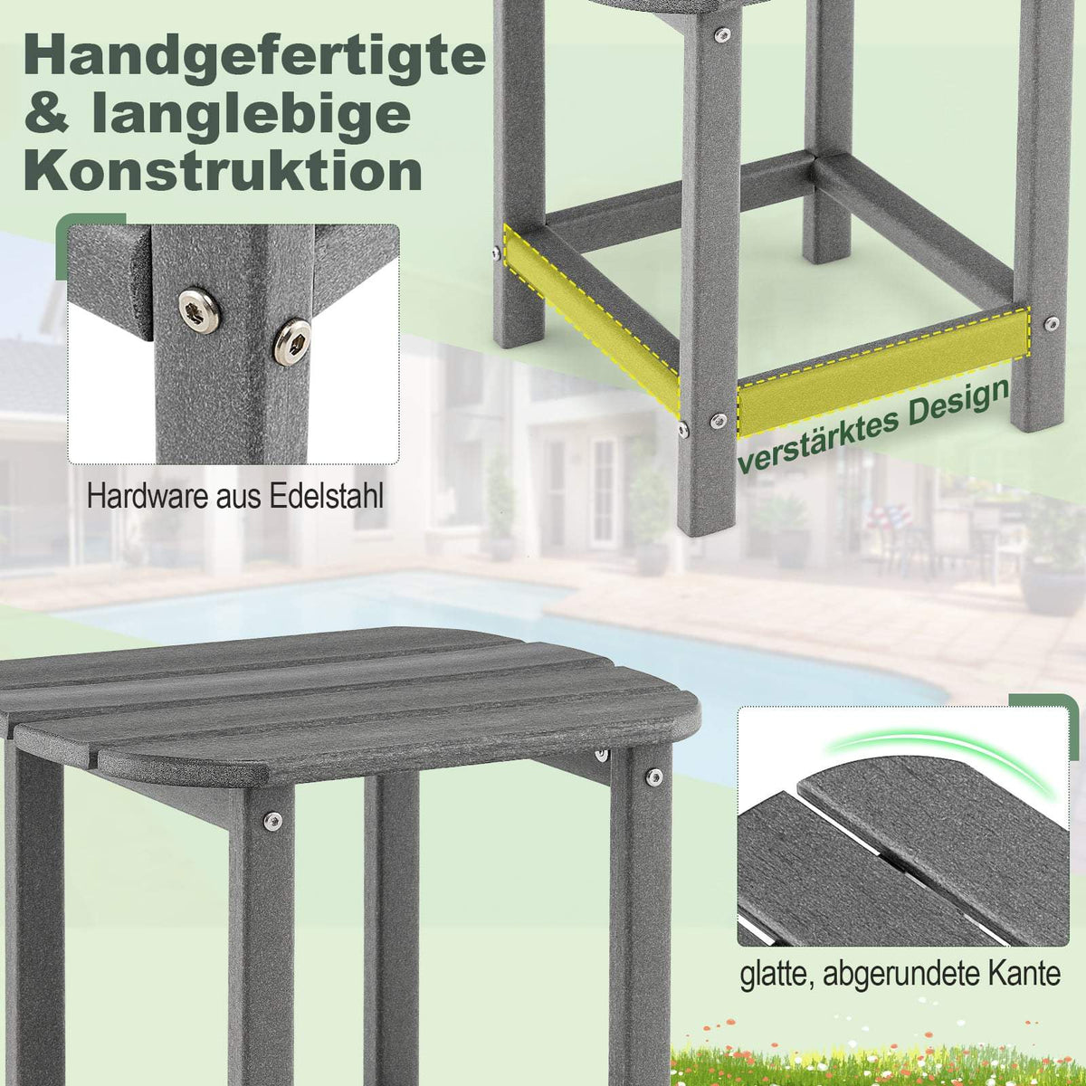 2-Piece HDPE Outdoor Side Table Set, Gray, Weatherproof