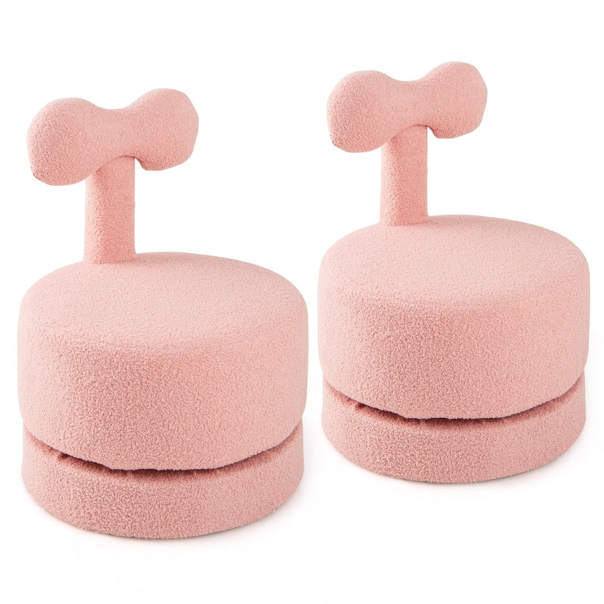 2-Piece Kids Swivel Chairs, Pink, Bow Back, Foam Seat