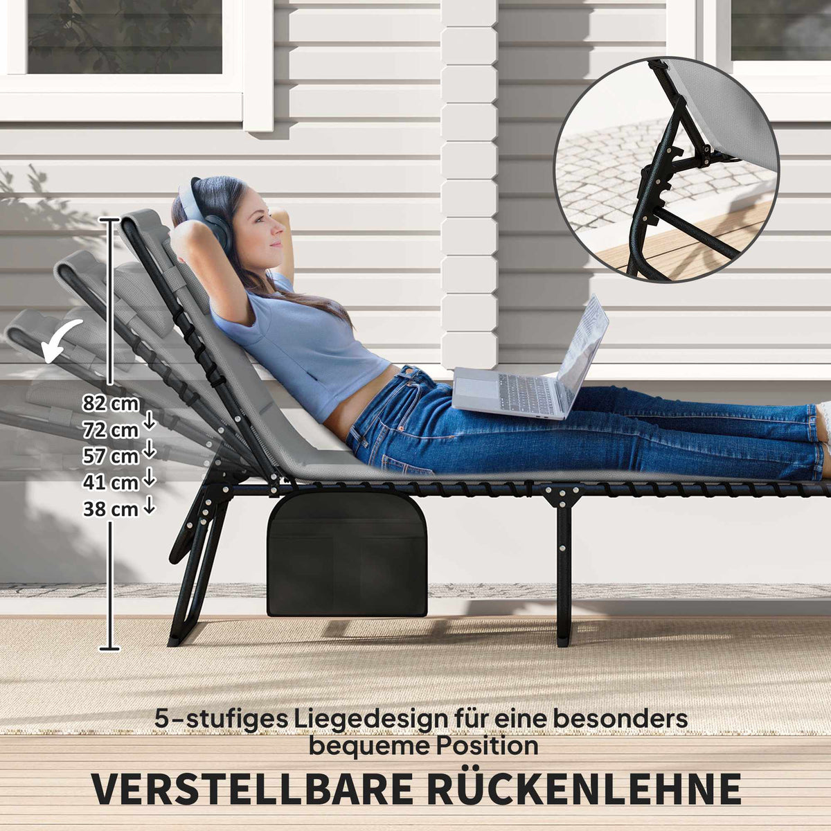 2-Piece Outdoor Sun Lounger Set, Adjustable Steel Frame