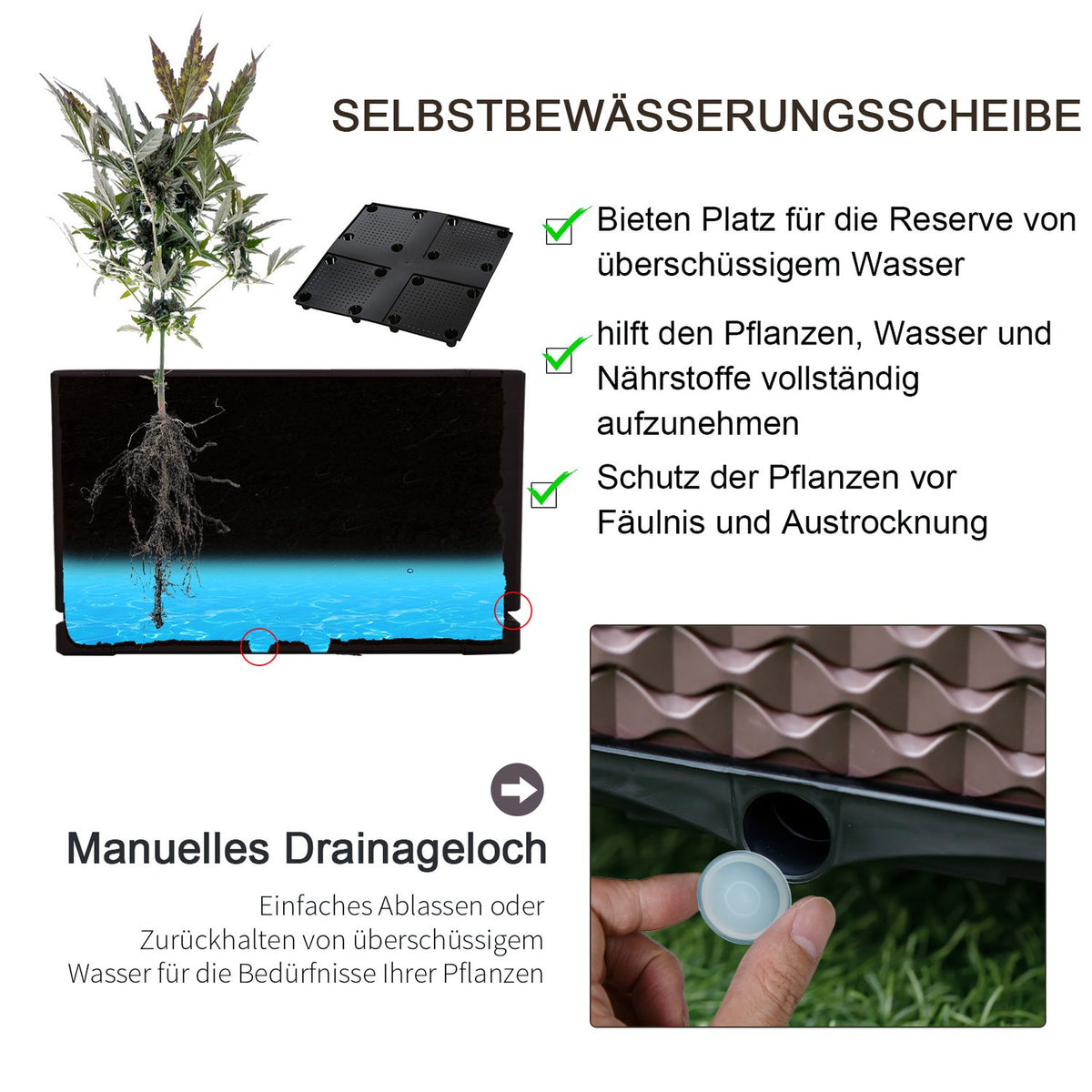 2-Piece Raised Bed With Wheels Diy Plant Box Set With Drain, Cold Frame Flower Box Made Of Plastic, Brown