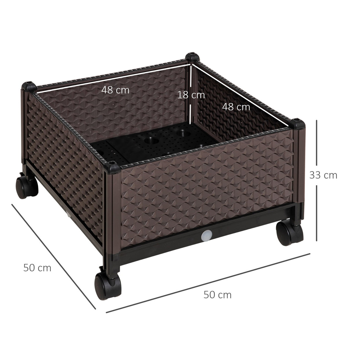 2-Piece Raised Bed With Wheels Diy Plant Box Set With Drain, Cold Frame Flower Box Made Of Plastic, Brown