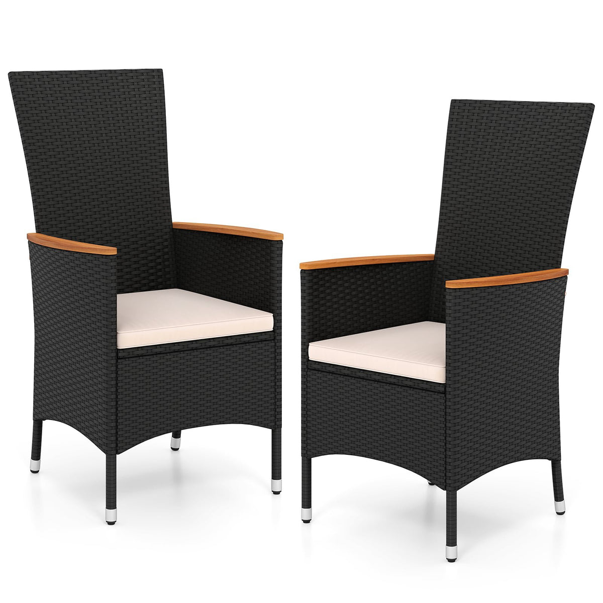 2-Piece Rattan Garden Chairs with Cushions, Beige, 180kg Capacity