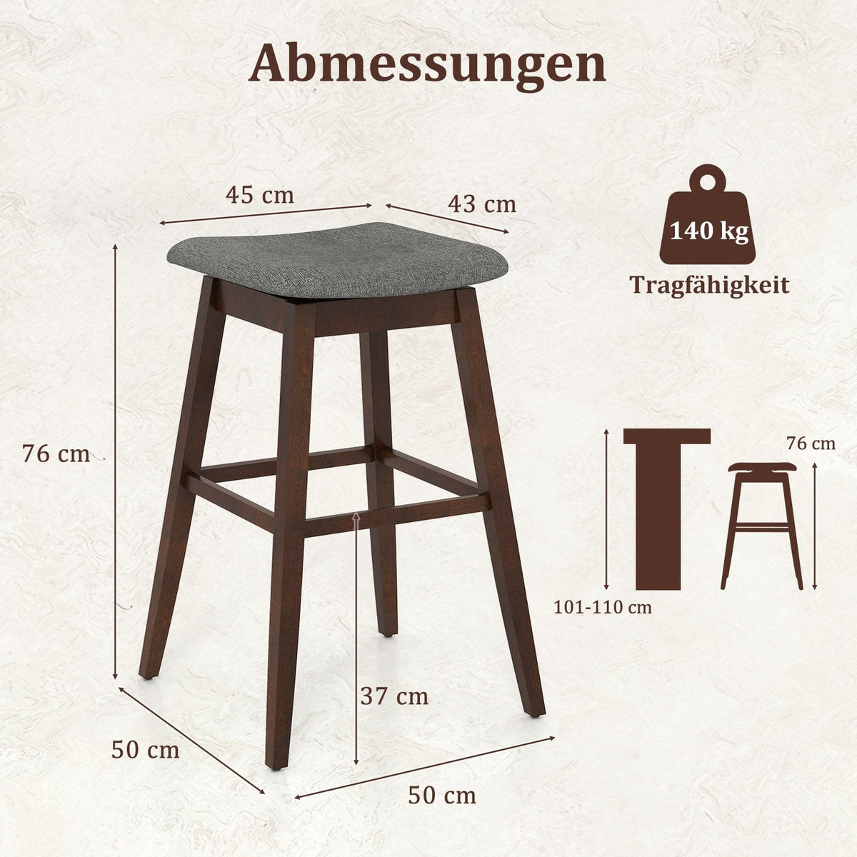 2-Piece Swivel Bar Stool Set with Footrest, Linen Upholstery