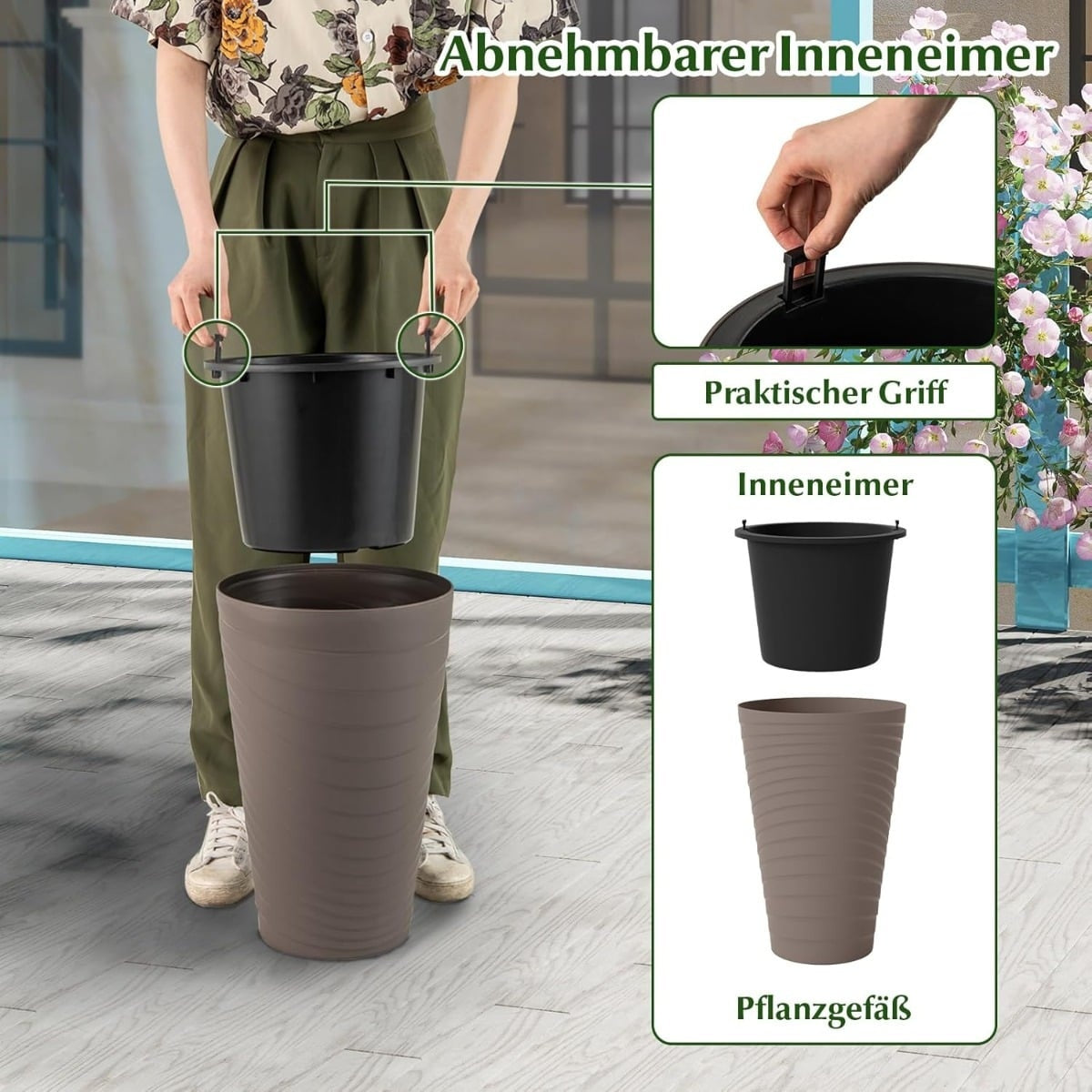 2-Piece Weatherproof Planter Set with Drainage, 45 cm