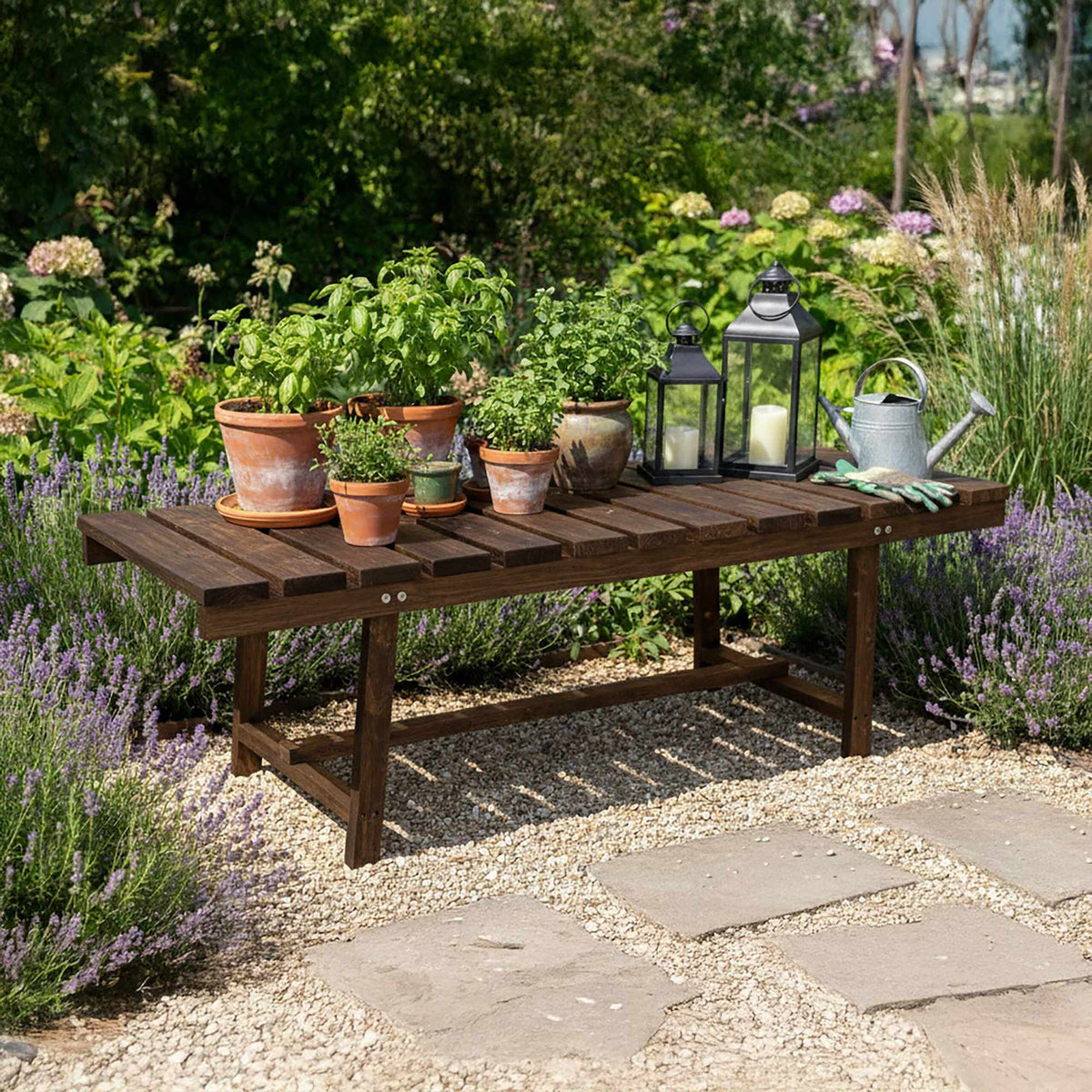 2-Seat Fir Wood Garden Bench for Outdoor Use